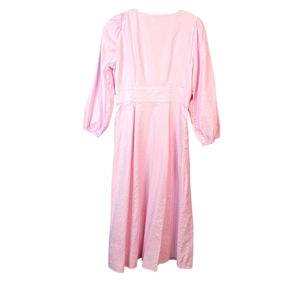 J. Crew Linen Blend Easter Spring Summer Penk Full Length Button Up Dress 4 - Picture 8 of 16